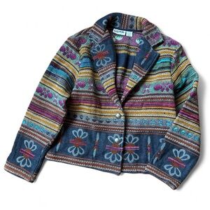 Vintage bagatelle Multicolor Striped Knit Blazer with Floral Motifs